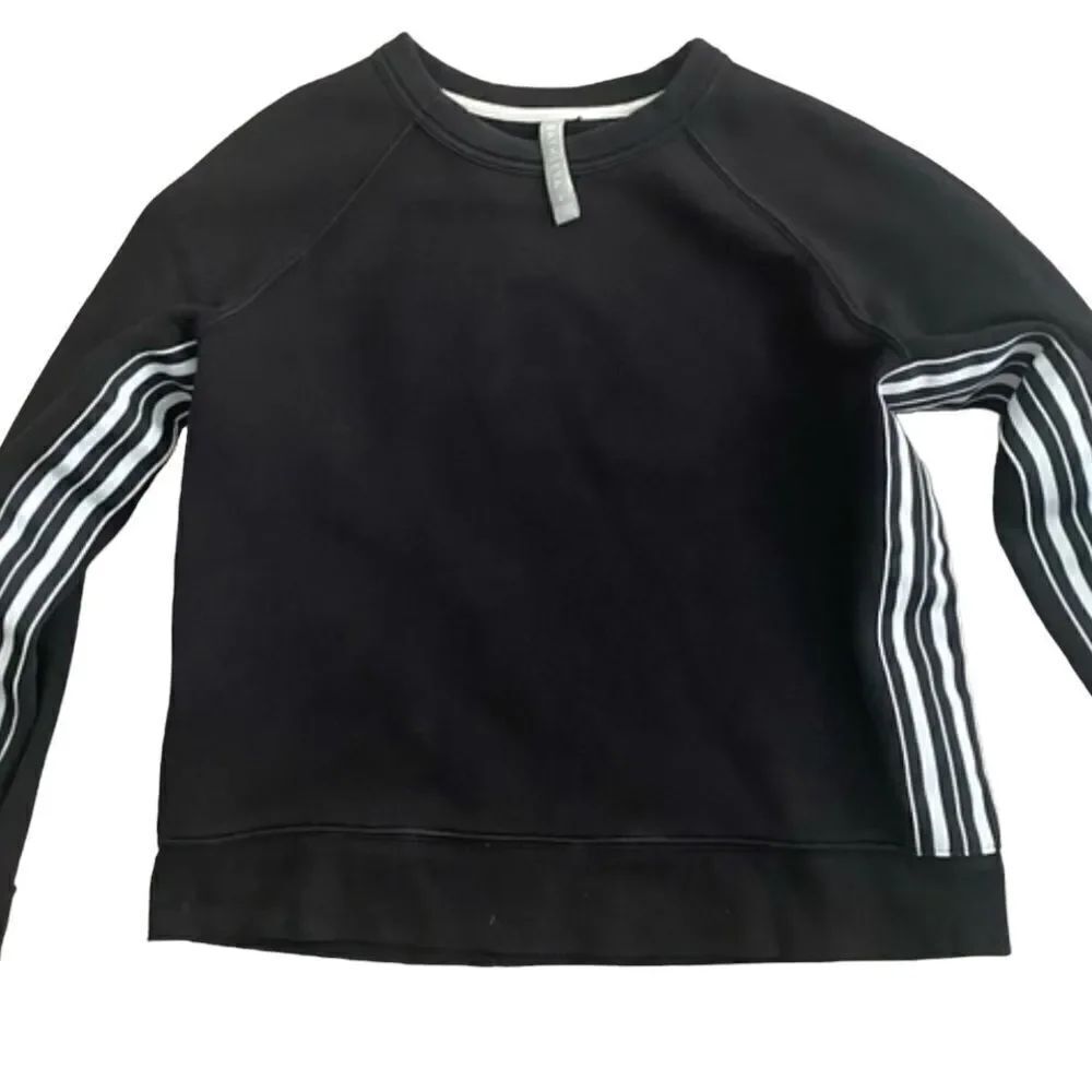 ATHLETA Black + White 24/7 Striped Pullover Crew Sweatshirt